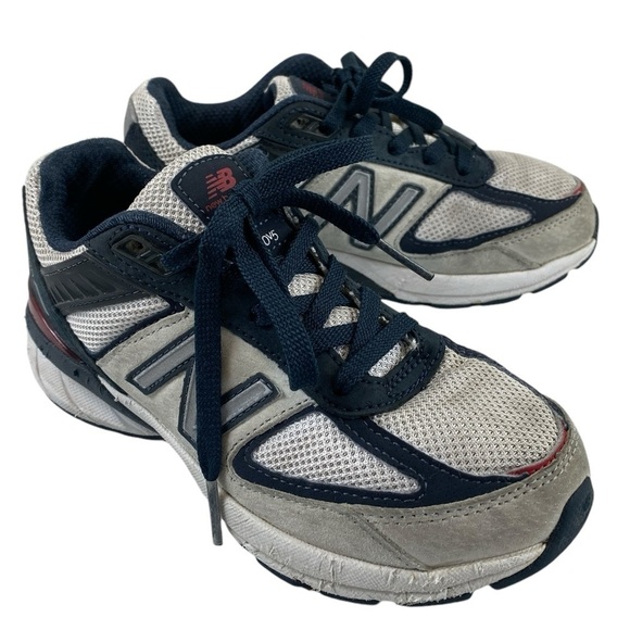 New Balance Other - New Balance Boys 990v5 White Blue Red Running Athletic Shoes Sneakers Sz 13